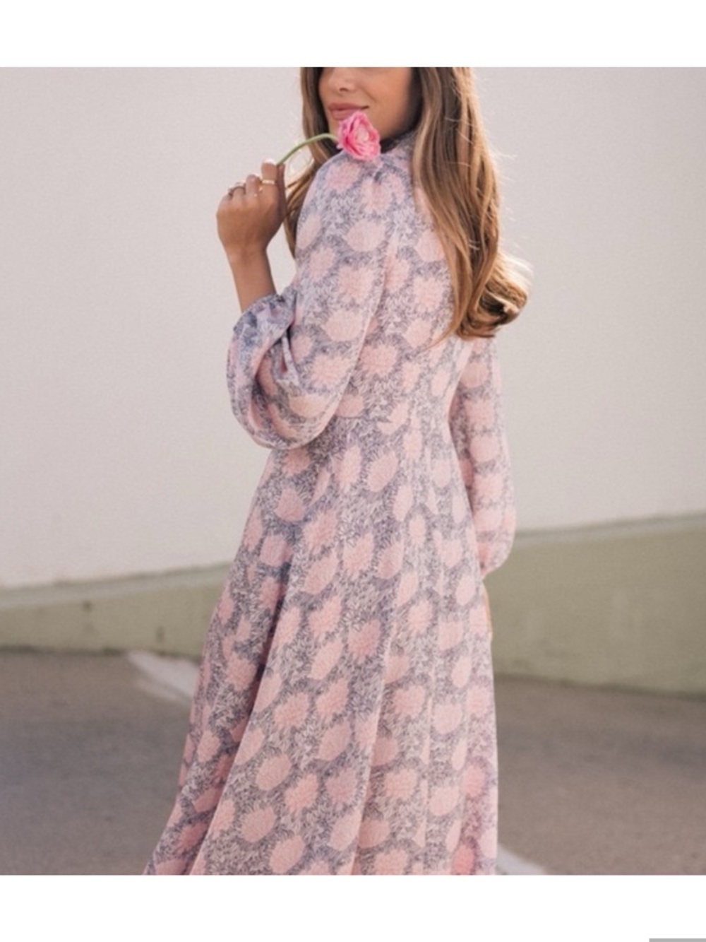 Gal Meets Glam Lizzie Pink and Navy Floral V-Neck Midi Dress from Nordstrom - Picture 11 of 13